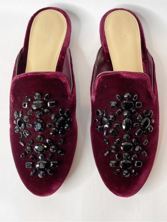 Michael Kors Shoes - Michael Kors Womens 7.5 Shoes Edie Embellished Velvet Slide Slip-Ons   Burgundy